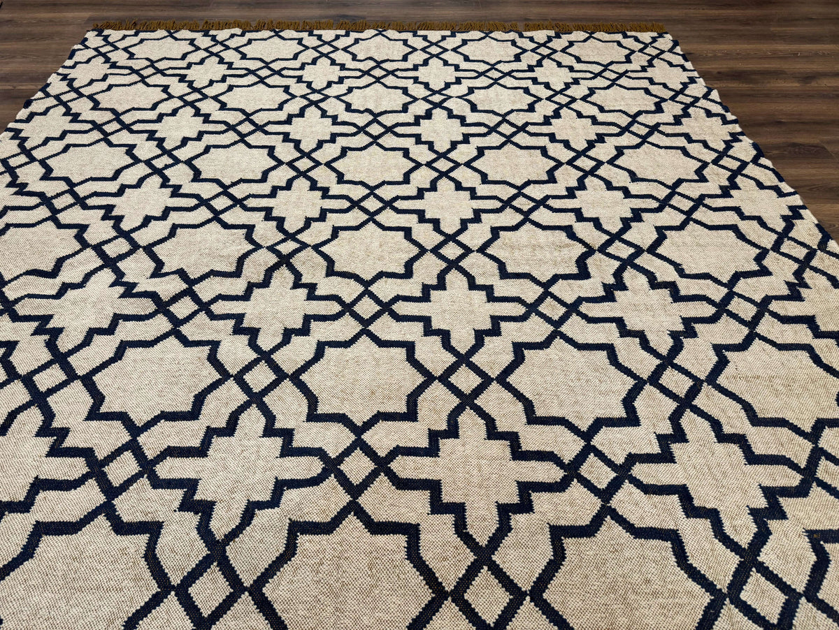Indian Kilim Rug – Oat & Navy