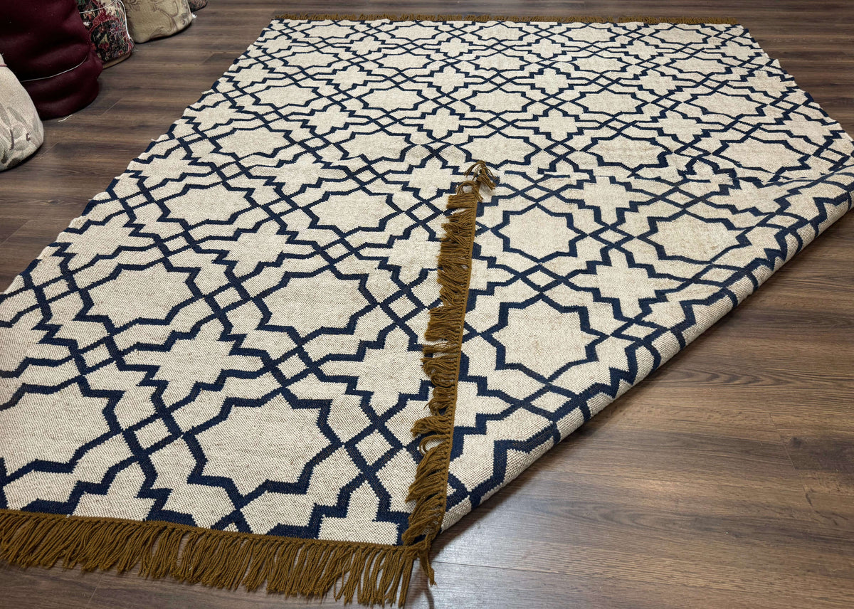 Indian Kilim Rug – Oat & Navy