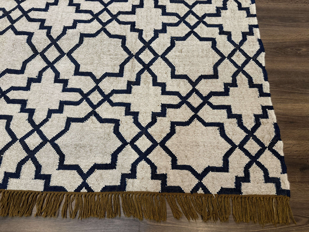 Indian Kilim Rug – Oat & Navy