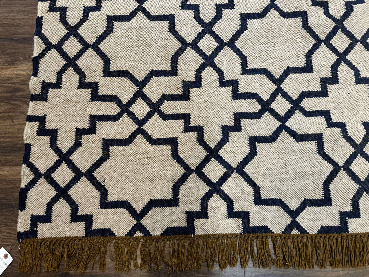 Indian Kilim Rug – Oat & Navy
