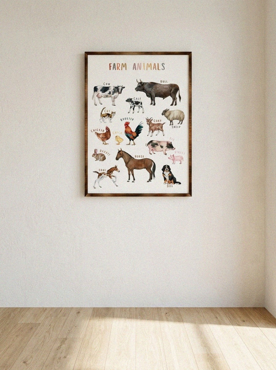 Farm Animals Wooden Poster