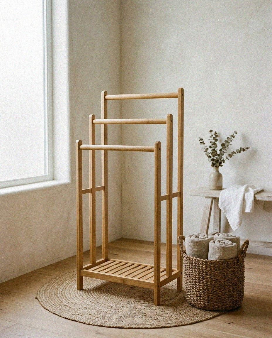 3-Tier Bamboo Towel Rack with Storage Shelf