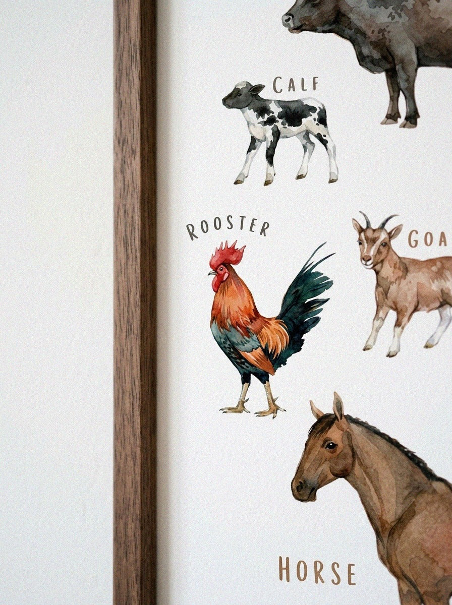 Farm Animals Wooden Poster