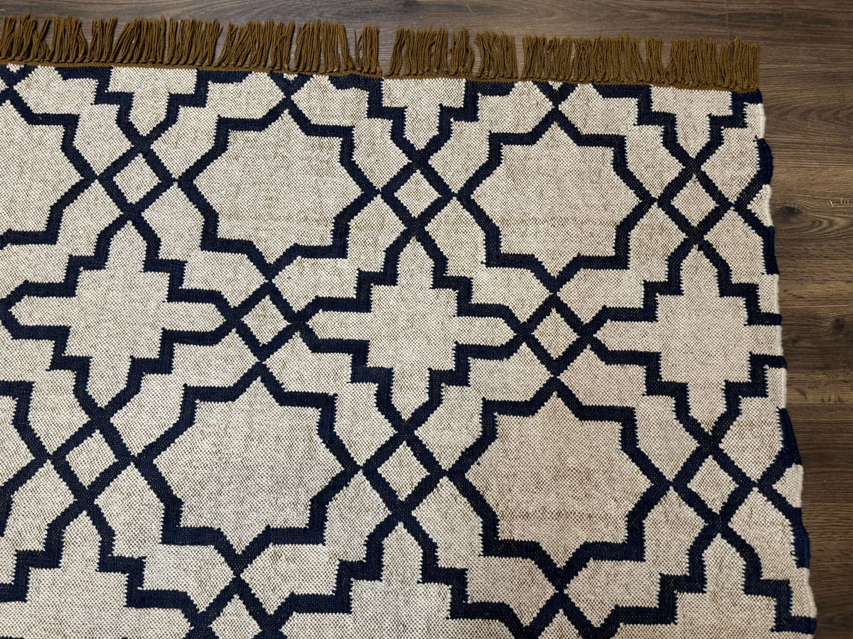 Indian Kilim Rug – Oat & Navy