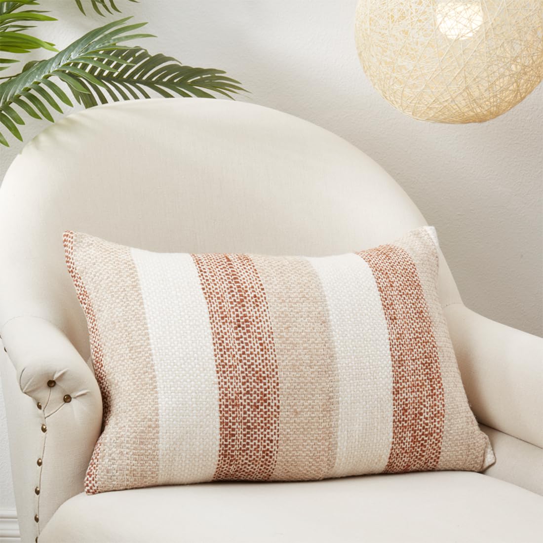 Natural Striped Throw Pillow Cover