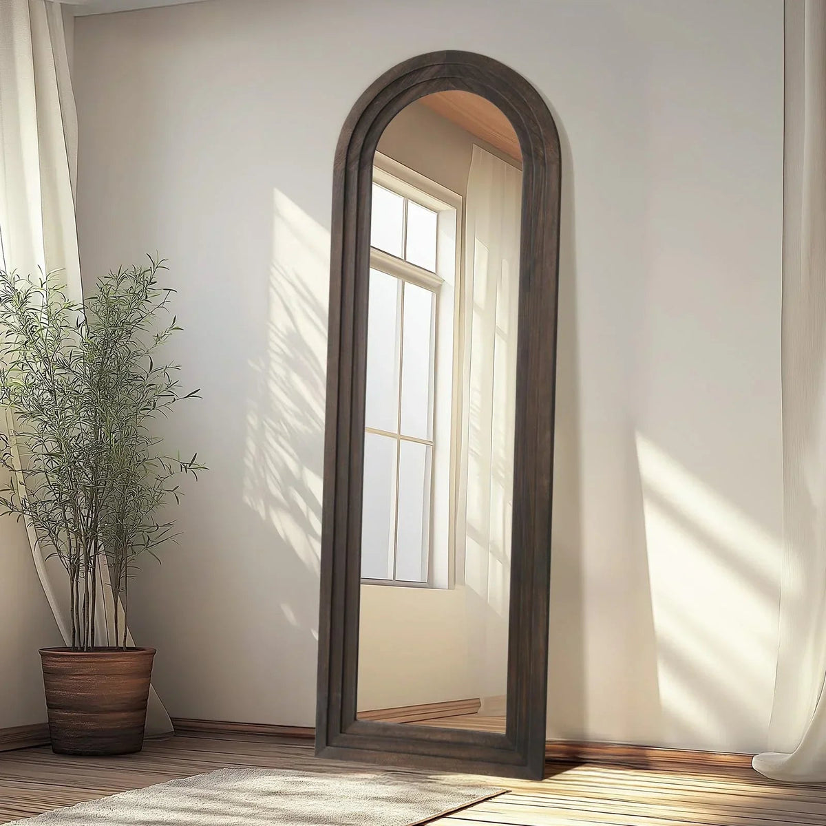 Arched Solid Wood Floor Mirror