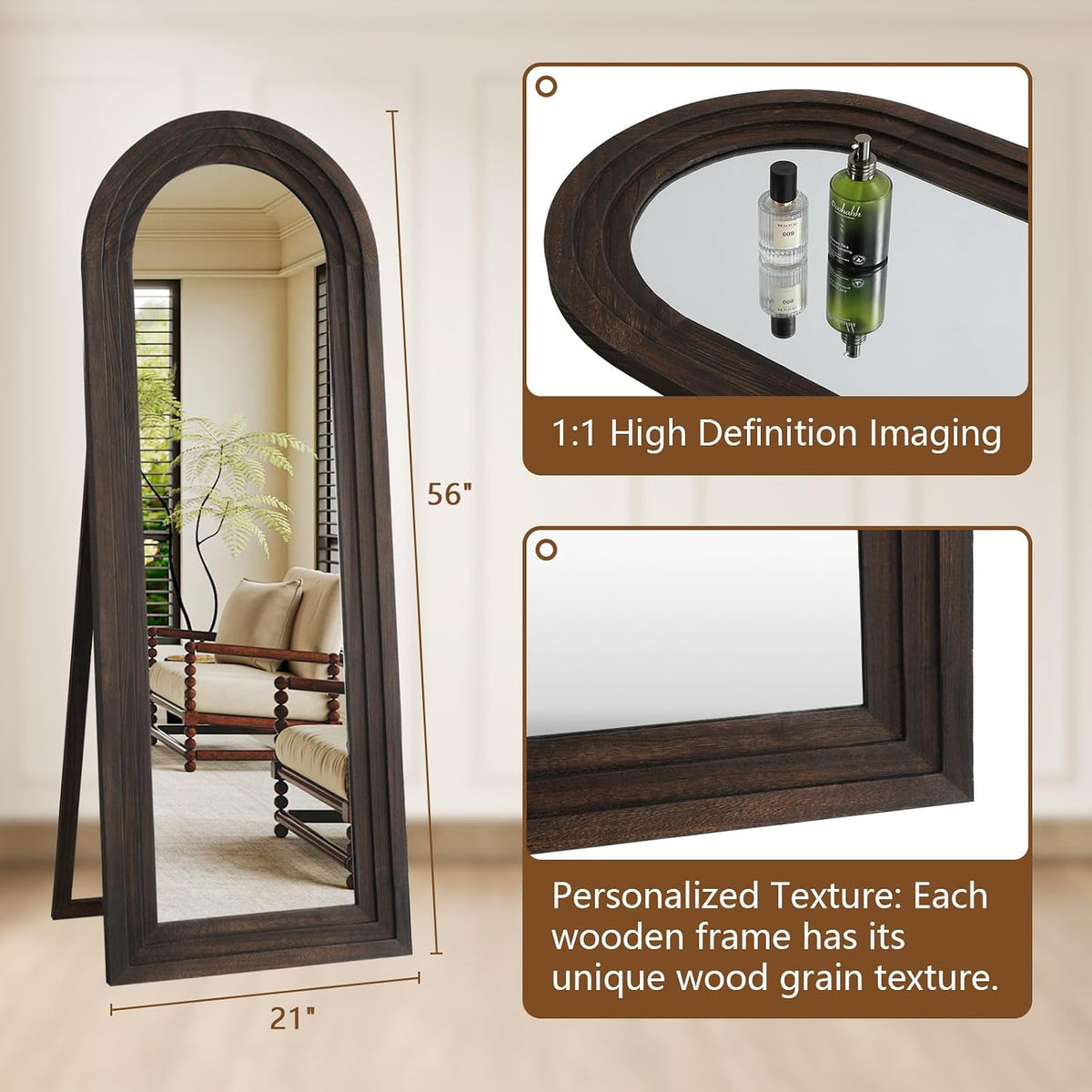 Arched Solid Wood Floor Mirror
