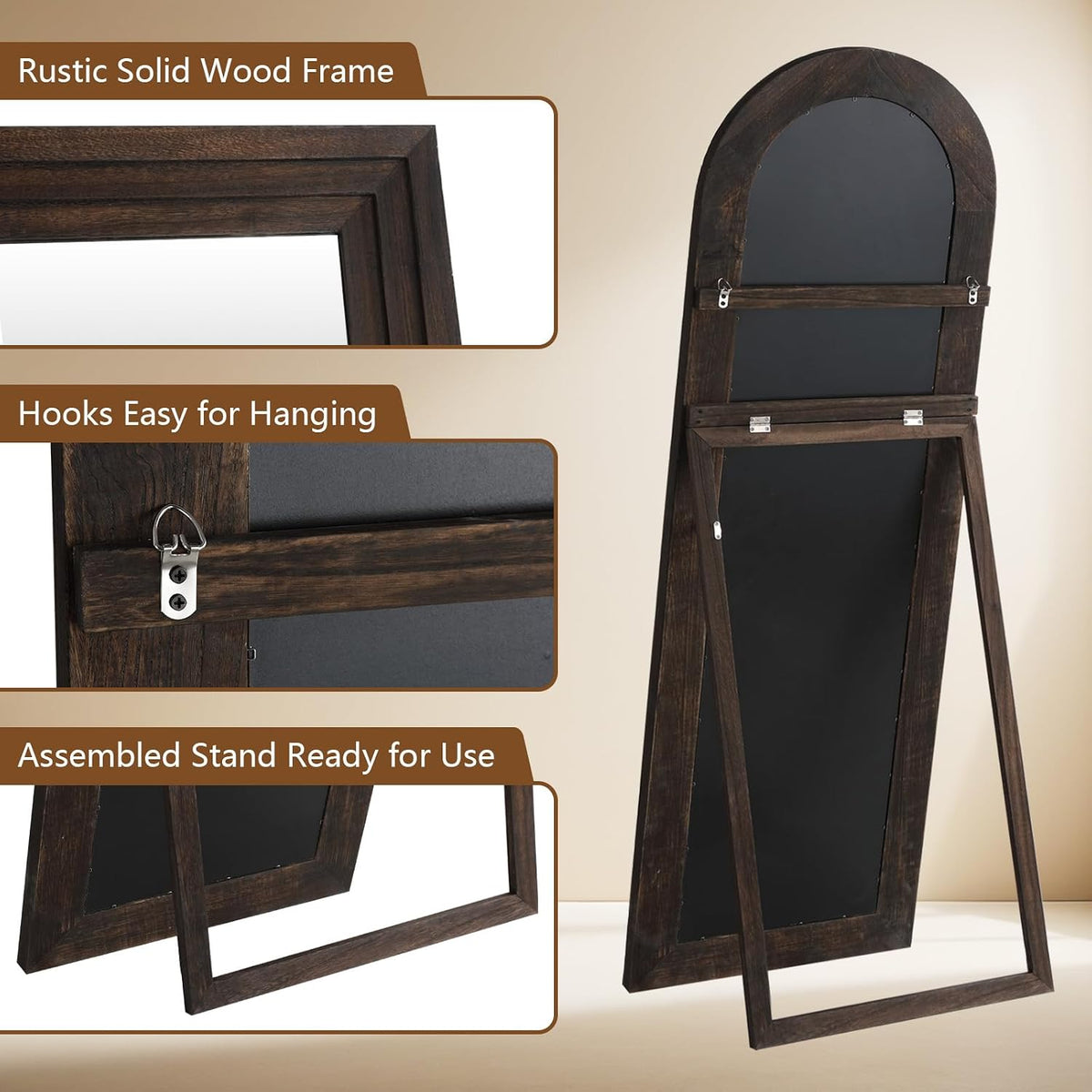 Arched Solid Wood Floor Mirror