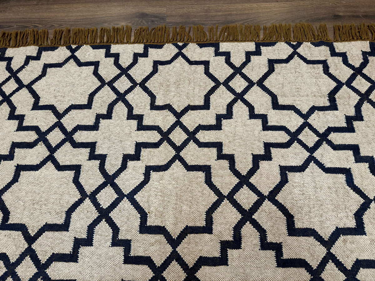 Indian Kilim Rug – Oat & Navy