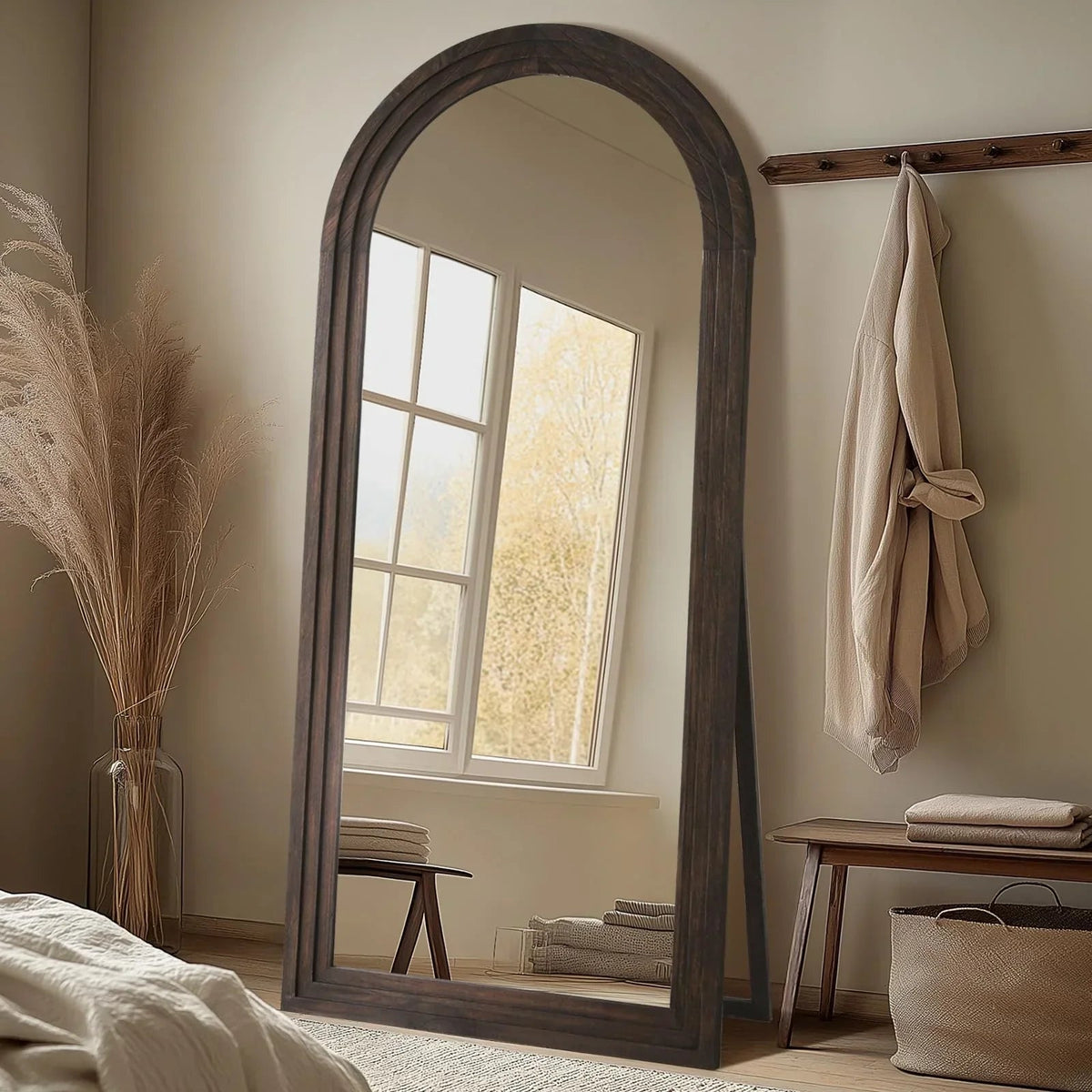 Arched Solid Wood Floor Mirror