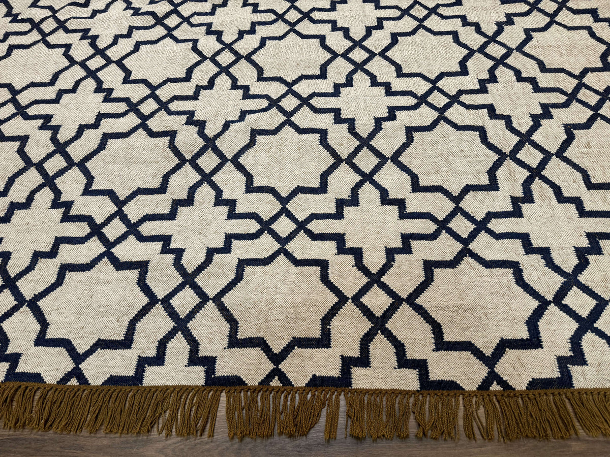 Indian Kilim Rug – Oat & Navy
