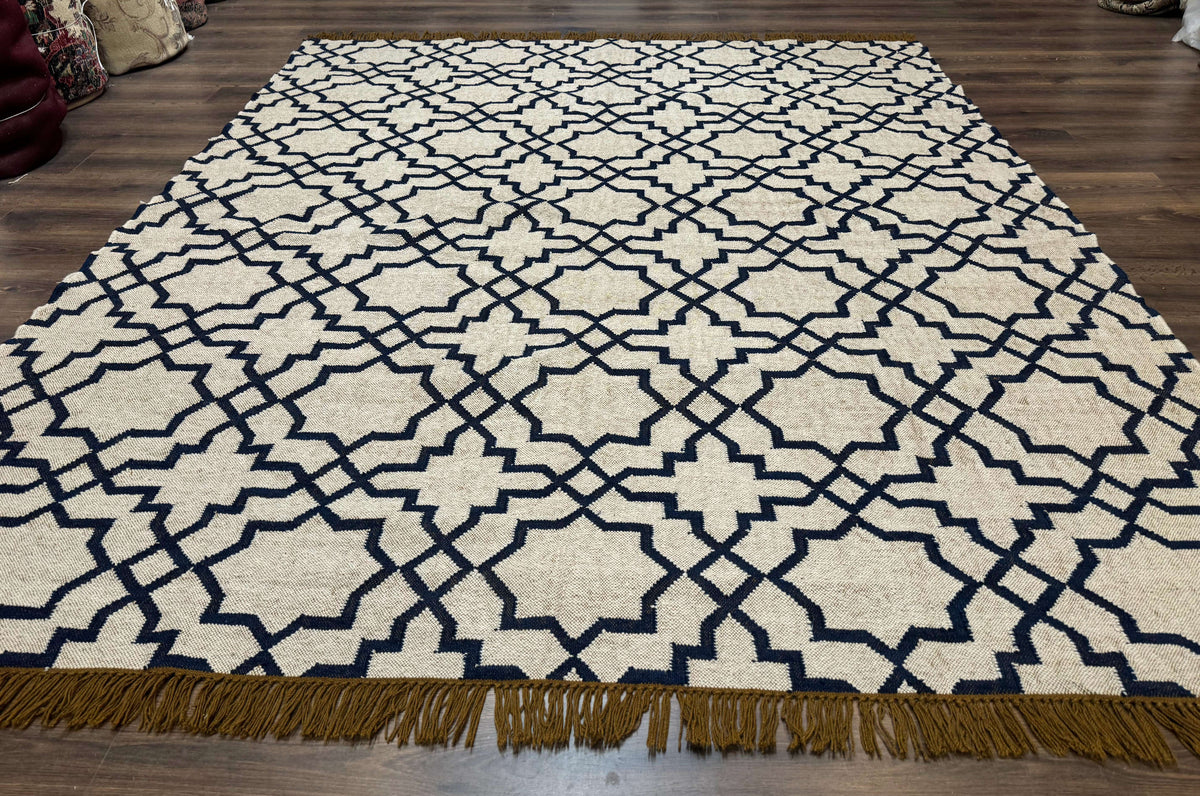 Indian Kilim Rug – Oat & Navy