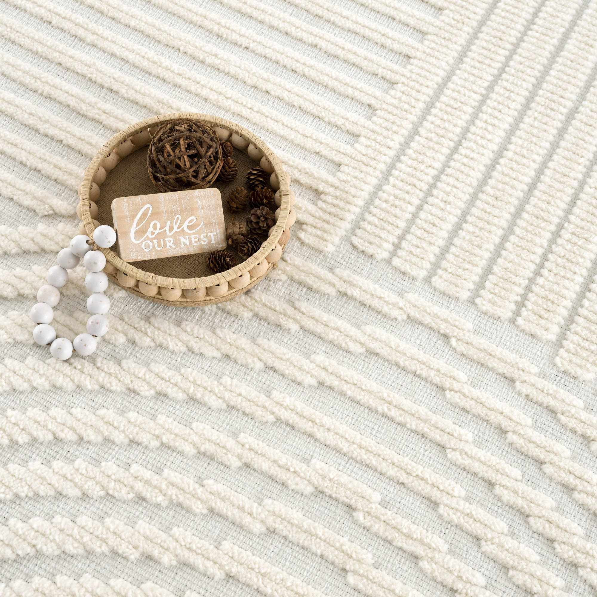 Deron White Washable 3D Rug