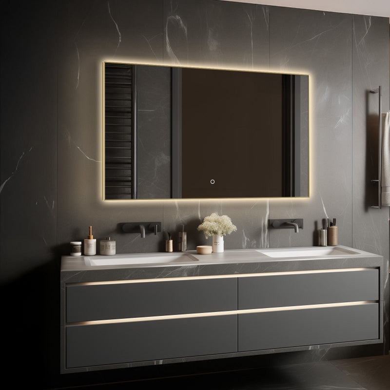 Apus Brushed Gold LED Mirror – Backlit, Anti-Fog, Dimmable