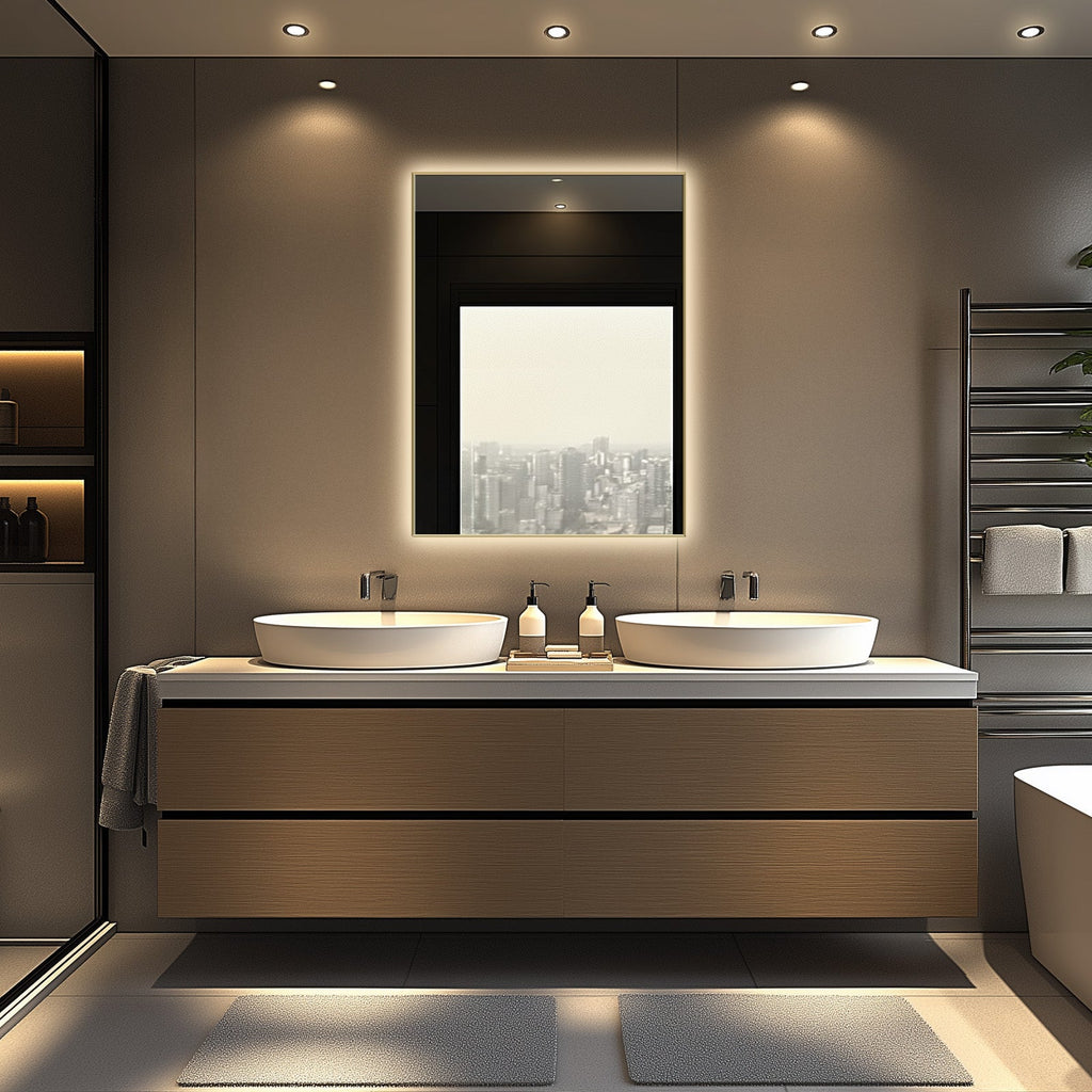 Apus Brushed Gold LED Mirror – Backlit, Anti-Fog, Dimmable