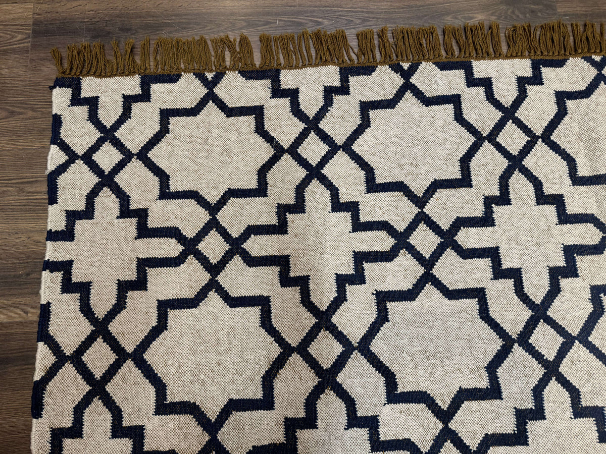 Indian Kilim Rug – Oat & Navy