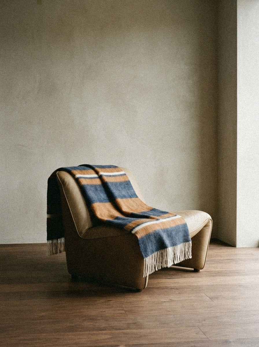 Camilo Alpaca Throw, Copper & Navy
