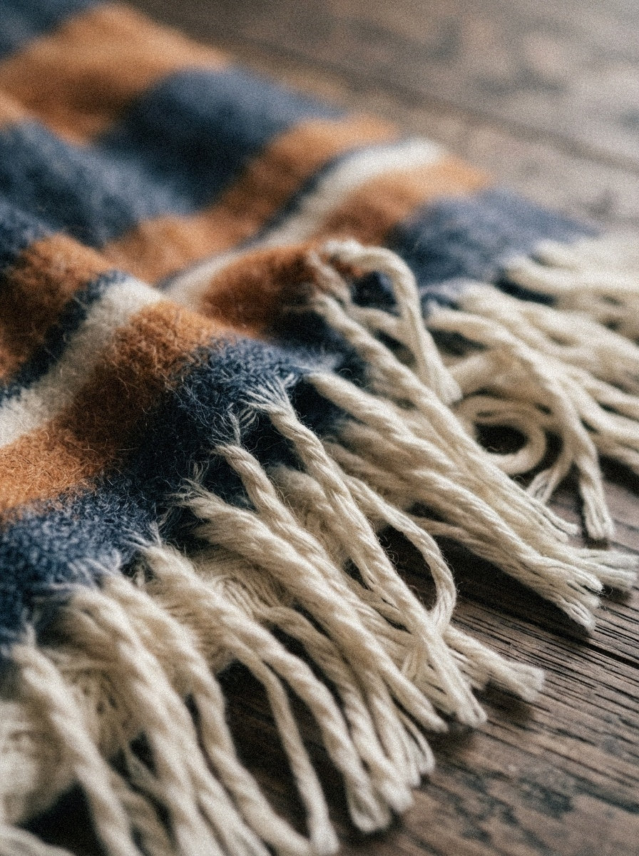Camilo Alpaca Throw, Copper & Navy