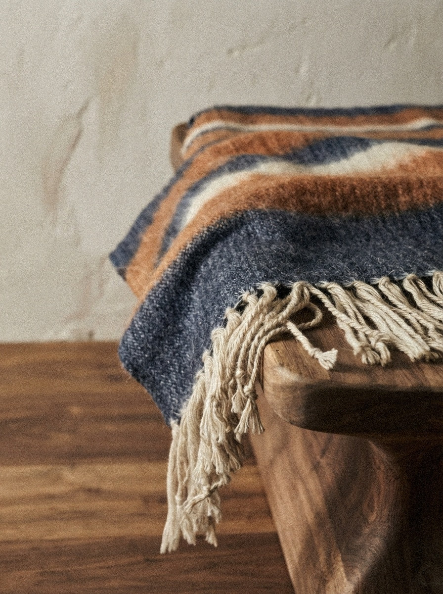 Camilo Alpaca Throw, Copper & Navy