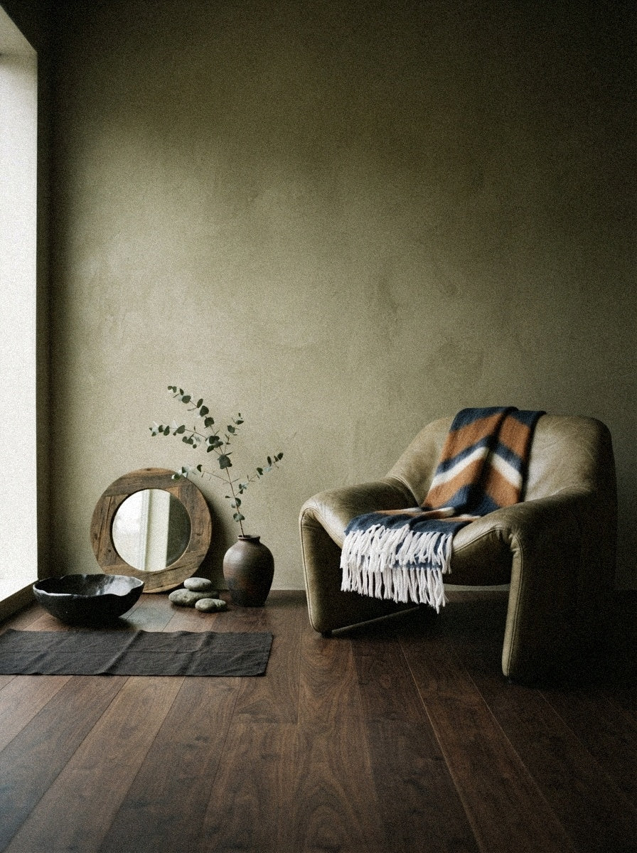 Camilo Alpaca Throw, Copper & Navy