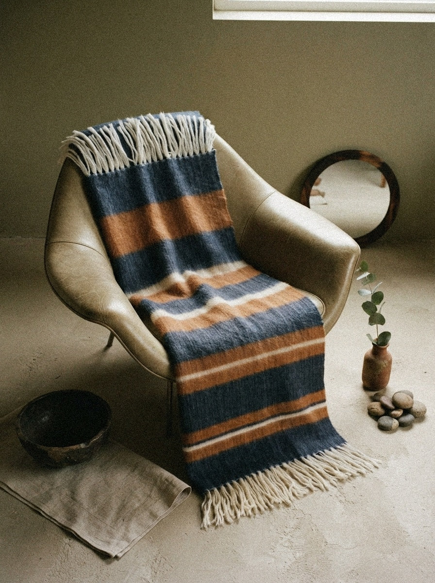 Camilo Alpaca Throw, Copper & Navy
