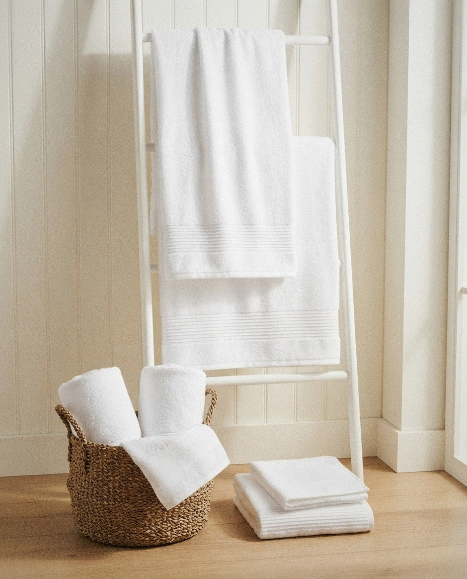 Chiara Premium Bath Towel Set in a calm spa style bathroom setting