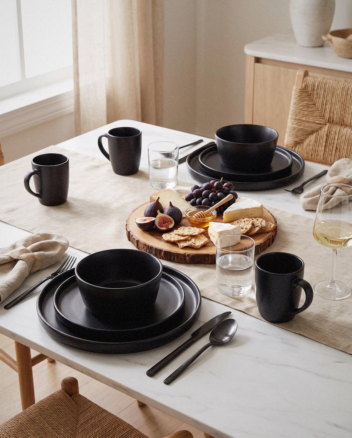 Matte Black Stoneware Dinnerware Set - Curora Home