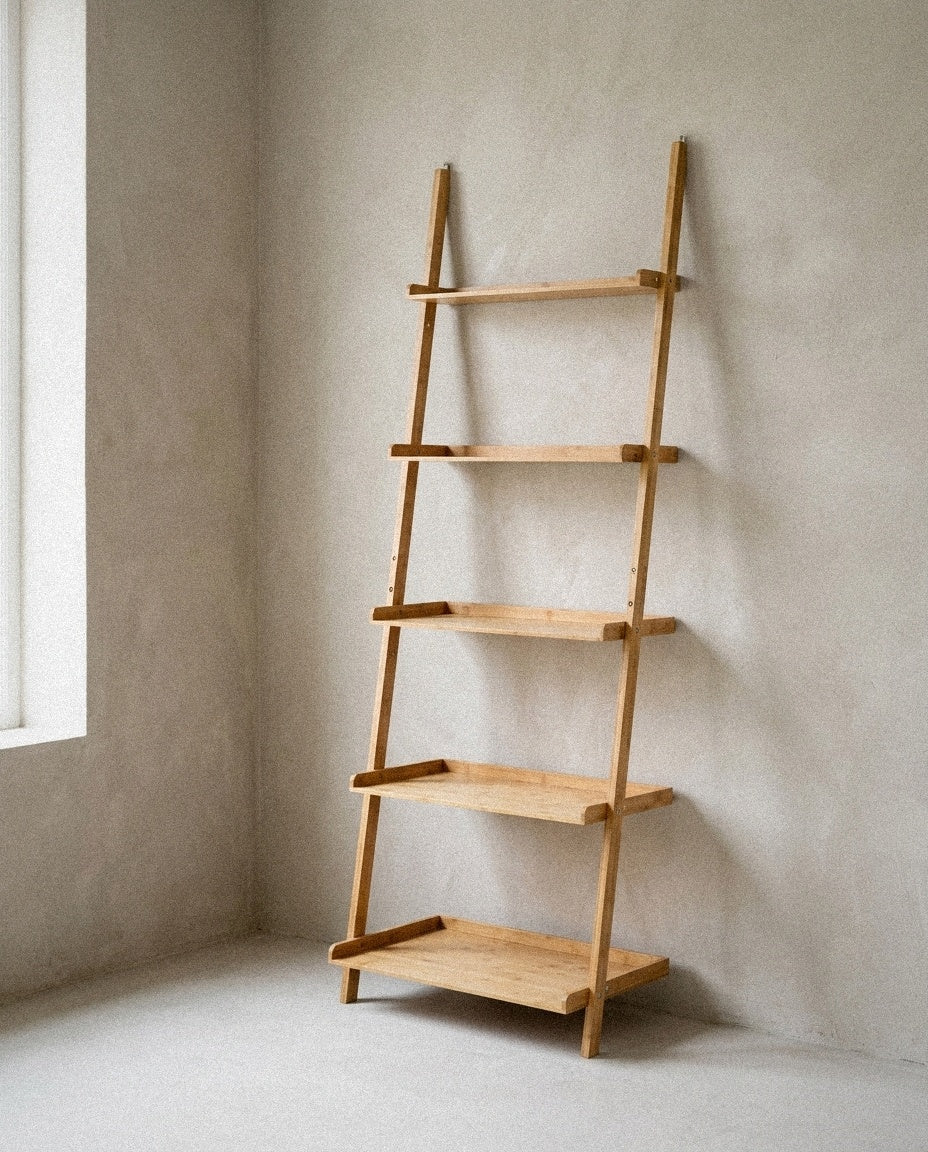 5-Tier Bamboo Ladder Shelf in a light organic modern interior