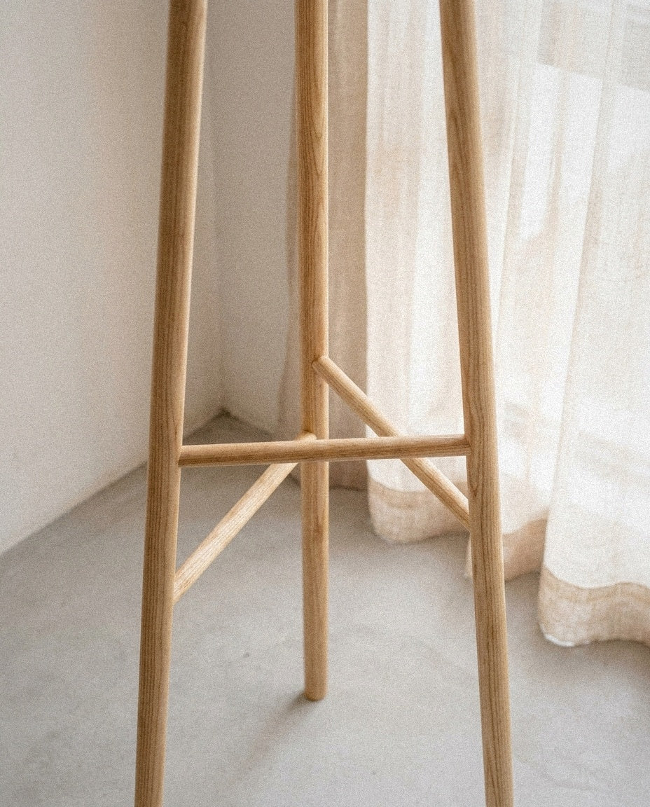 Close-up of Ash Wood Coat Rack showing material and construction