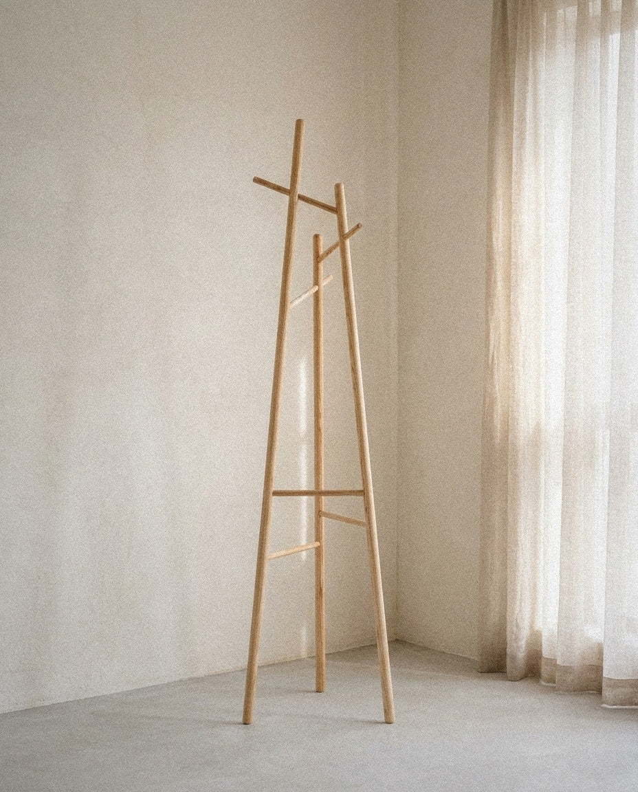 Ash Wood Coat Rack in a light organic modern interior