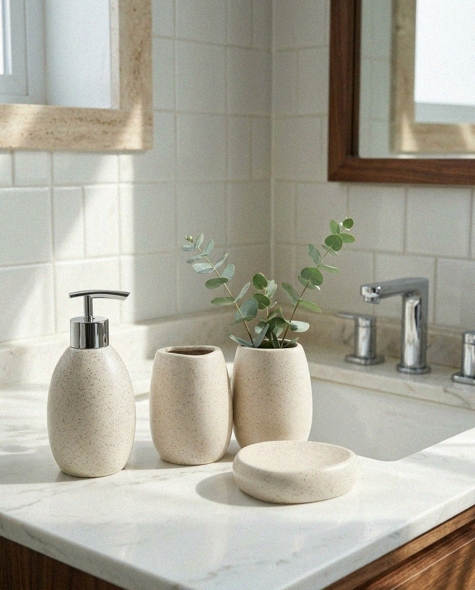 White Ceramic Bath Set - styled photo 1