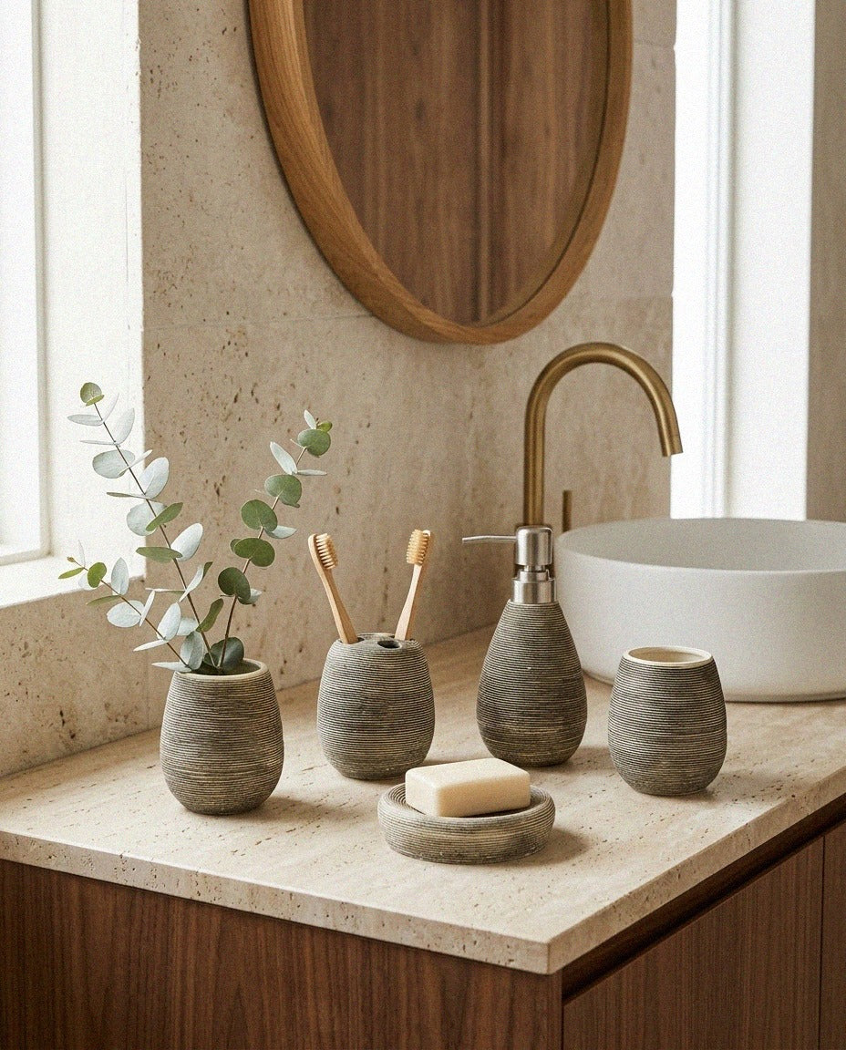 Handmade Ceramic Bath Set - 5 Piece - styled photo 1