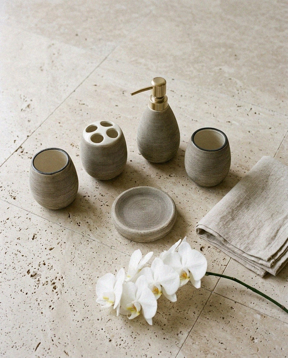 Handmade Ceramic Bath Set - 5 Piece - styled photo 4