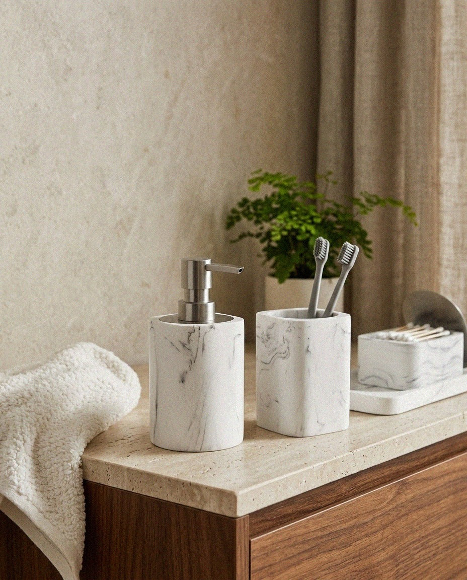 White Marble Bath Set - 4 Piece - styled photo 3