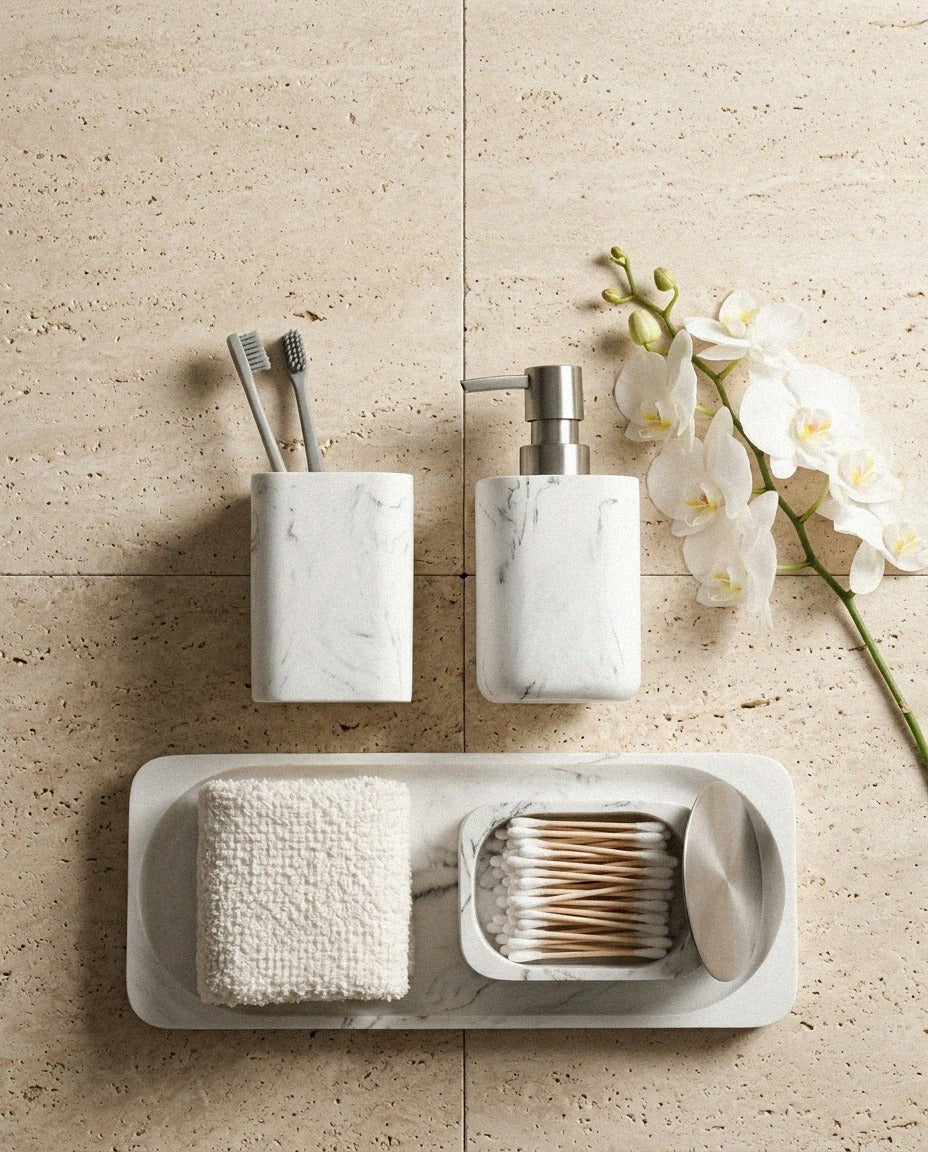 White Marble Bath Set - 4 Piece - styled photo 4
