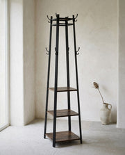 Black Metal Hall Tree with Shelves in a light organic modern interior