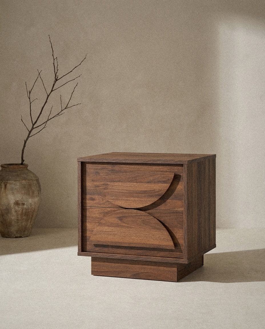 Bulwark 2-Drawer Nightstand in a light organic modern interior