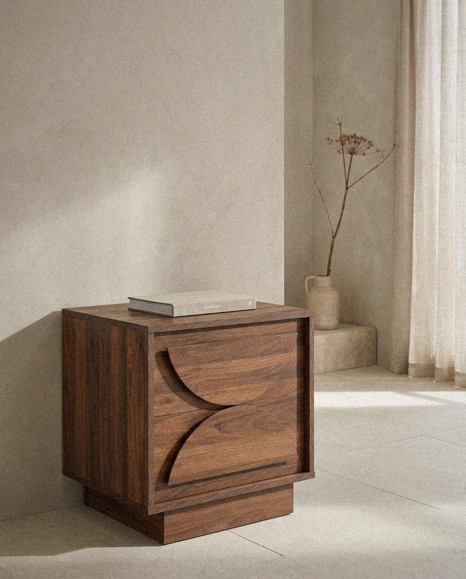 Bulwark 2-Drawer Nightstand styled in a minimal, sunlit room