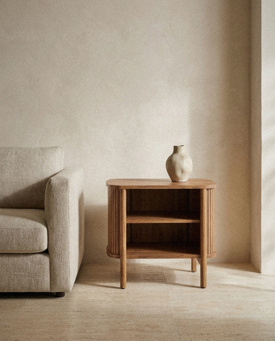 Cadence Open Nightstand styled in a minimal, sunlit room