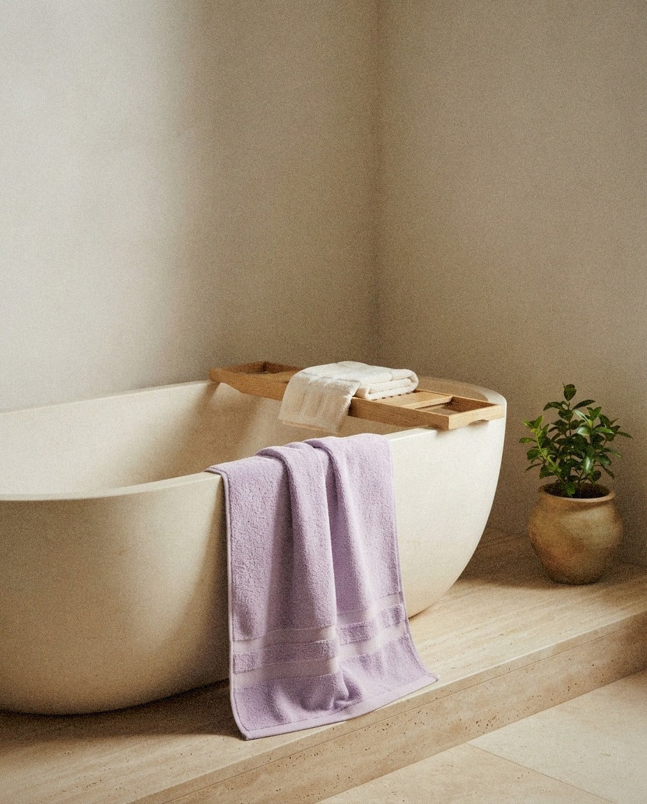 Capri Cotton Bath Towels in a calm spa style bathroom setting