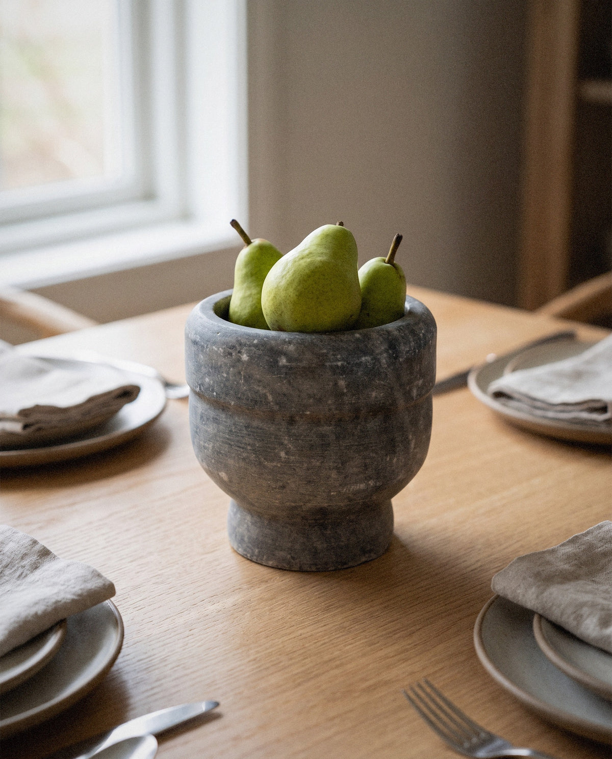 Carved Stone Pedestal Bowl - Curora Home