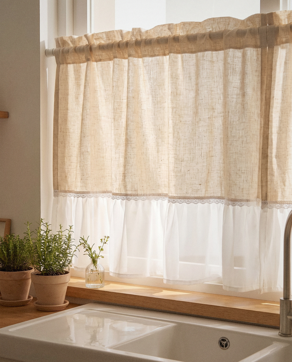 Ruffled Floral Cafe Curtains - Curora Home