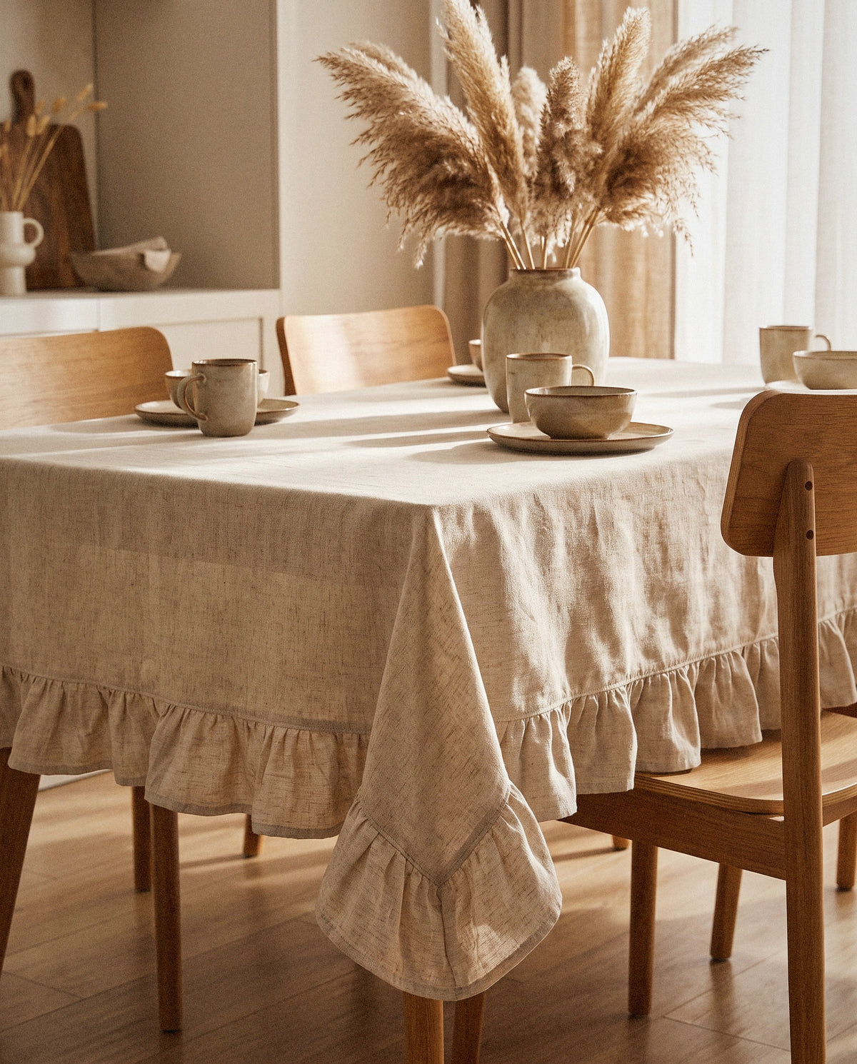 Ruffled Cotton Linen Tablecloth - Curora Home