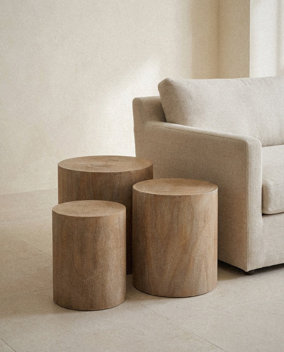 Cylinder Nesting Tables (Set of 3) in a light organic modern interior