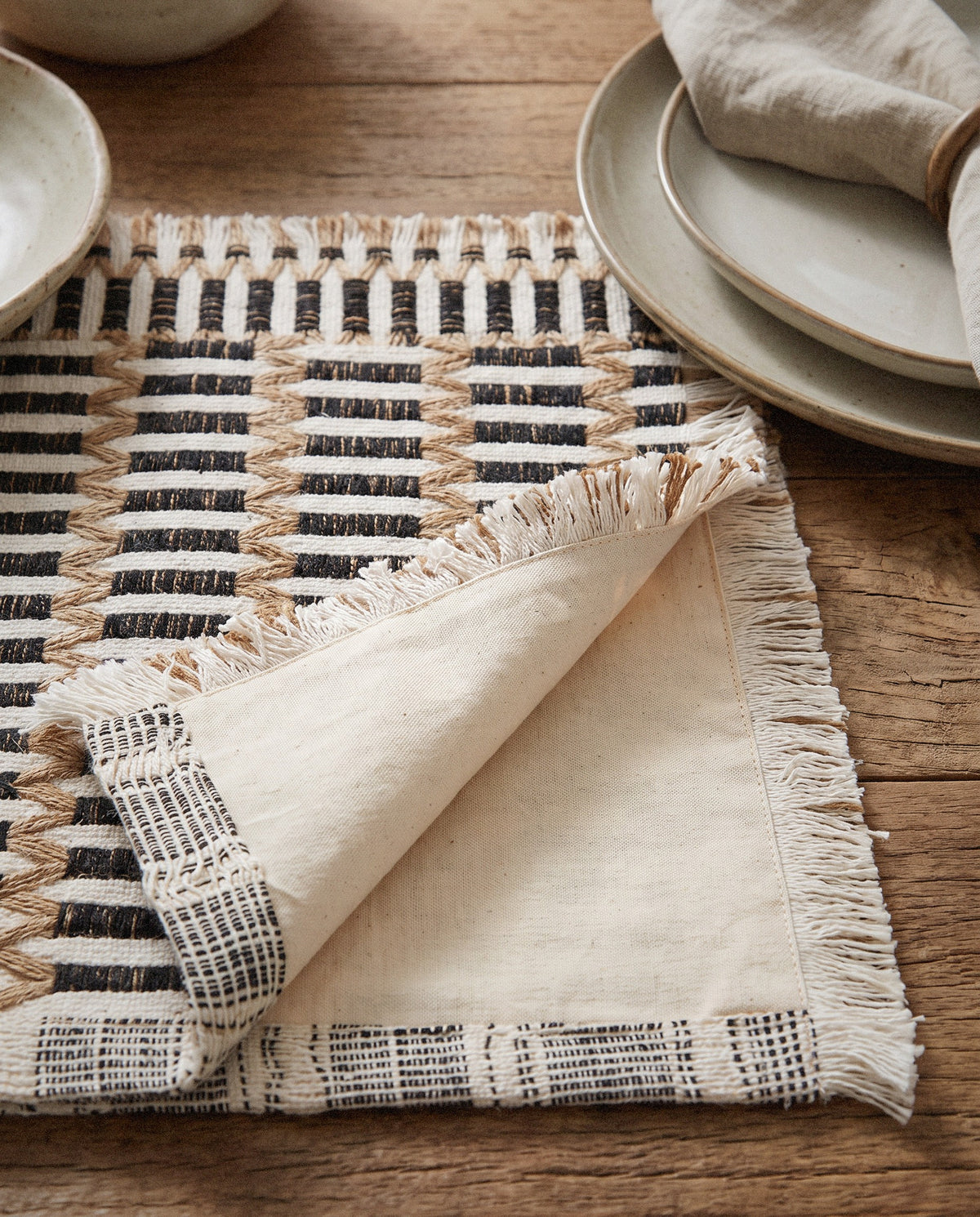 Black & Natural Woven Stitch Placemats, Set of 4 - Curora Home