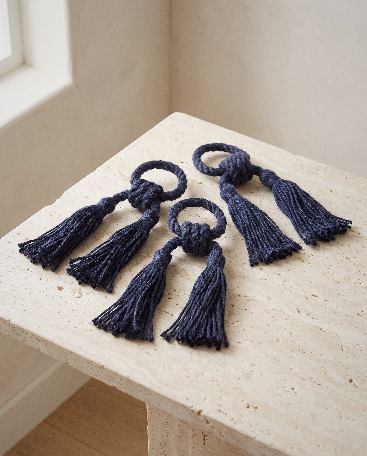 Navy Jute Tassel Napkin Rings, Set of 4 - Curora Home