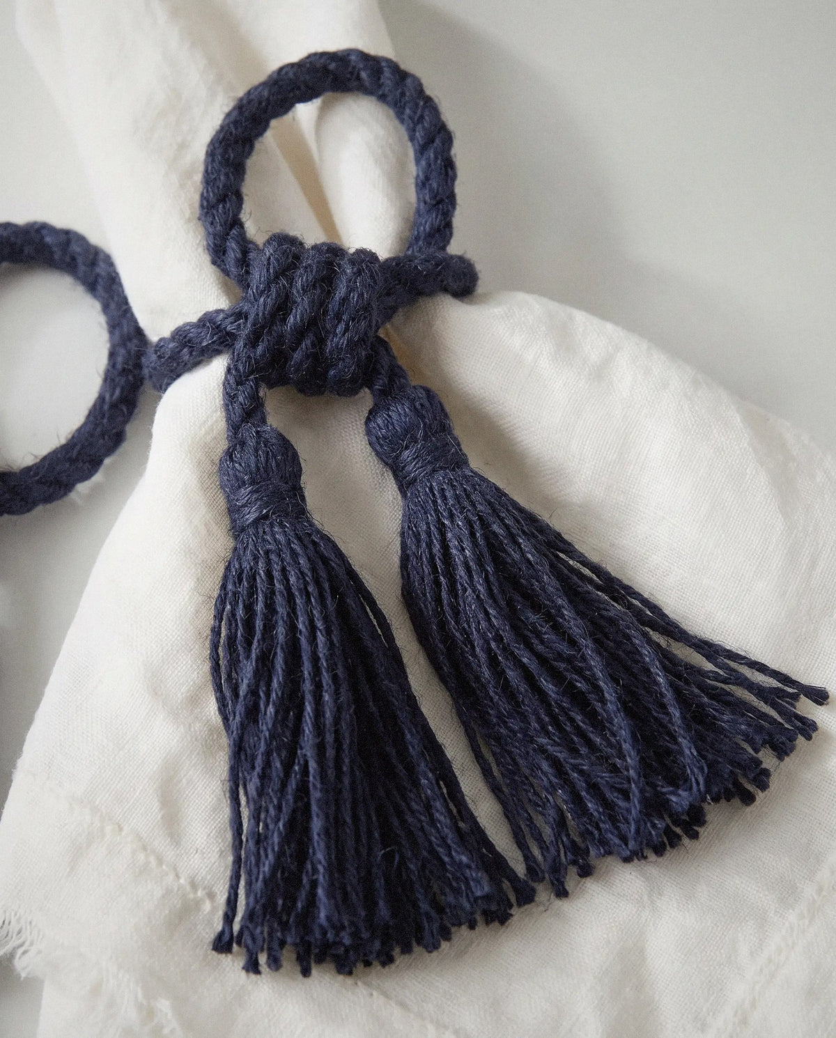 Navy Jute Tassel Napkin Rings, Set of 4 - Curora Home