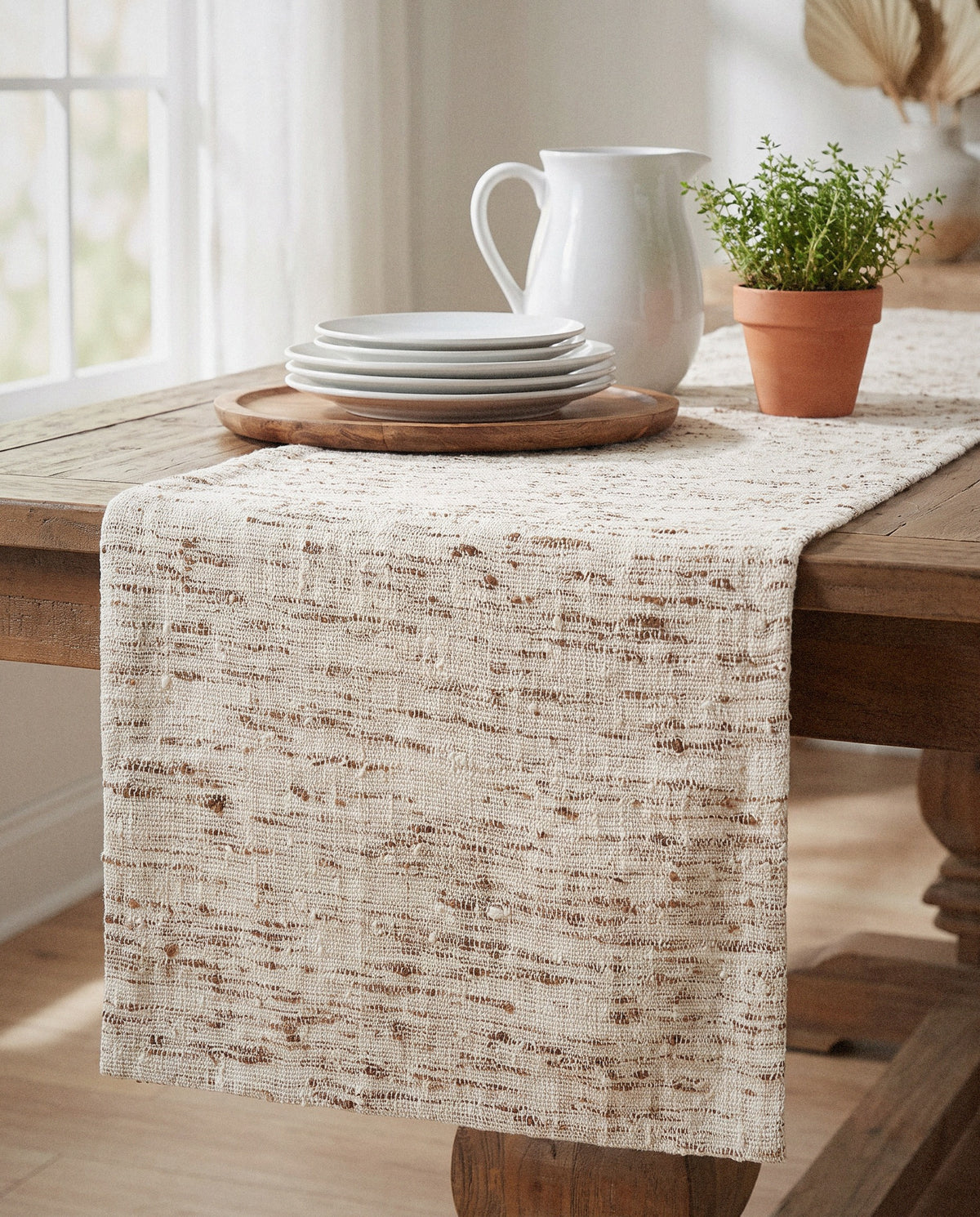 Oatmeal Textured Table Runner - Curora Home
