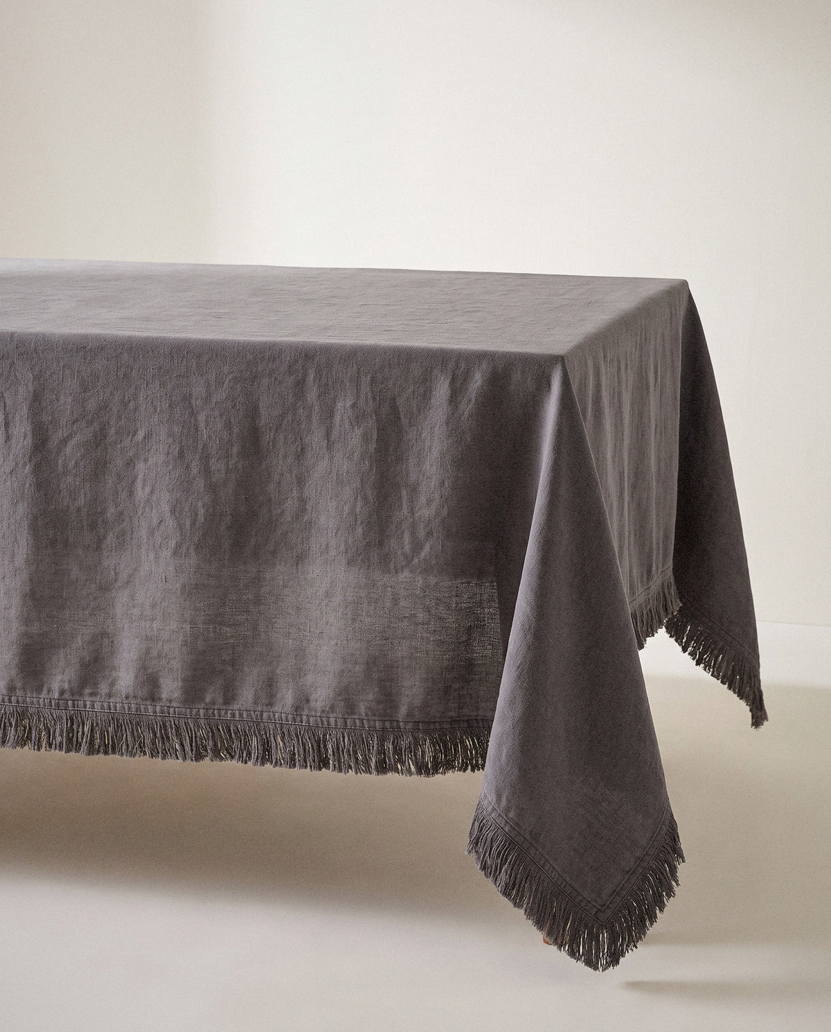 Stonewashed Fringe Linen Tablecloth - Curora Home