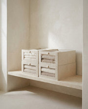 Foldable Linen Storage Bins – 4 Piece in a light organic modern interior